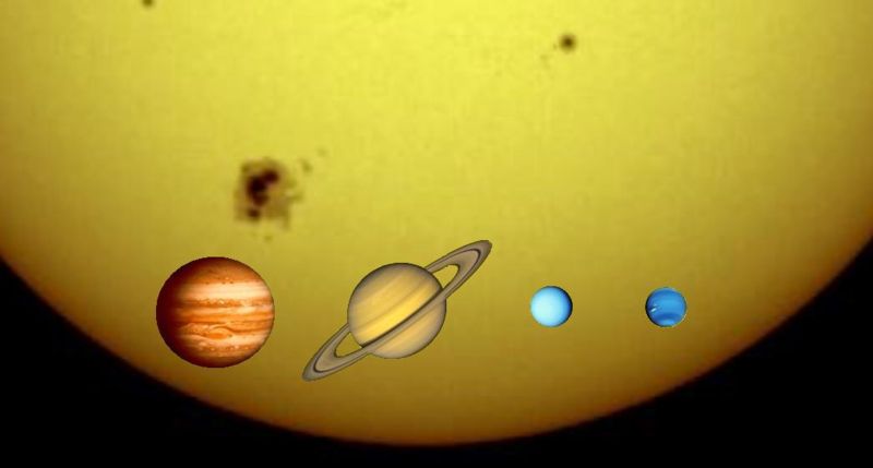 太陽と巨大惑星のサイズ比較